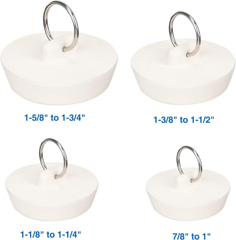 Opzour 6 Packs Tub Stopper, Rubber Bathtub Stoppers Drain Plug, 2Pcs 15" Stainless Steel Beaded Chain, 6 Different Sizes Premium Bathroom Plug Fit for Kitchen, Bathroom Bath tub and Laundry Sink, White - Image 3